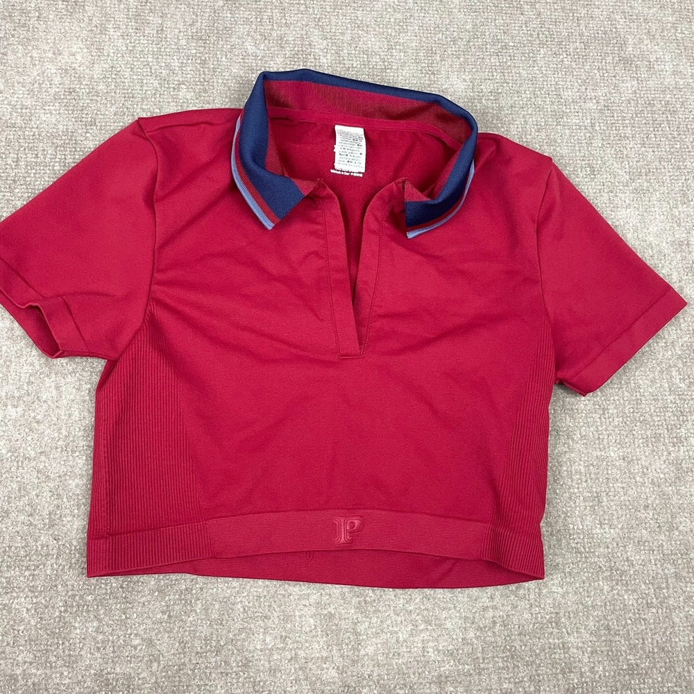 Victorias Secret Pink Seamless Cropped Polo Top Womens Medium Red Stretch Ribbed